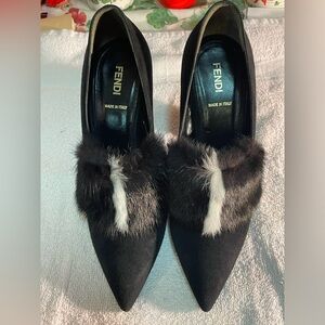 Fendi Suede Pumps with Mink Accents